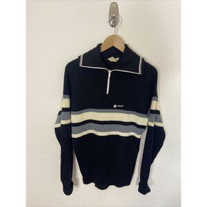 Vintage All Canada Curling Men M Wool Blend Knit Sweater Pullover Black Hipster